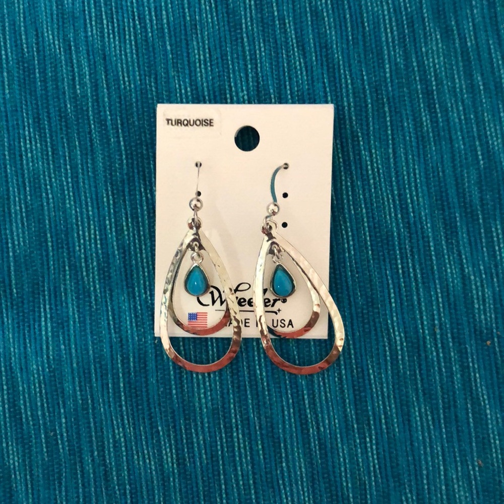 Turquoise and silver dangle earrings from AZ - new